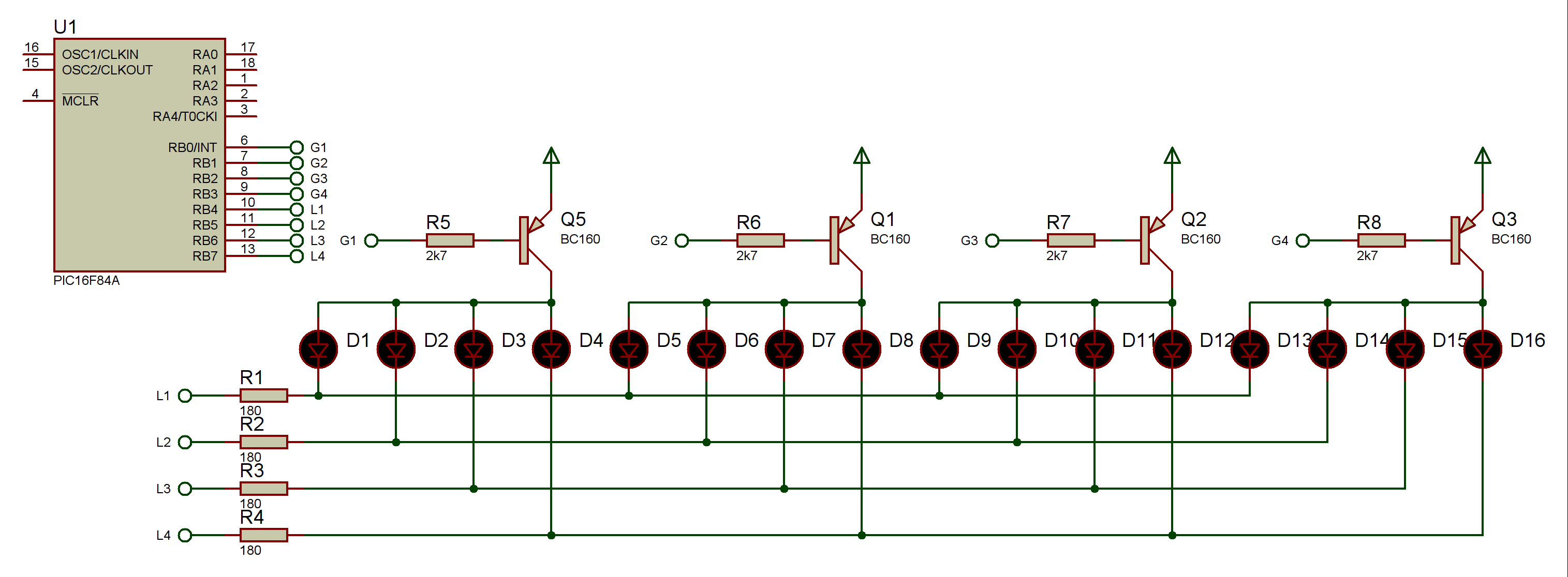 Circuit multiplexat amb grups de 4 LEDs